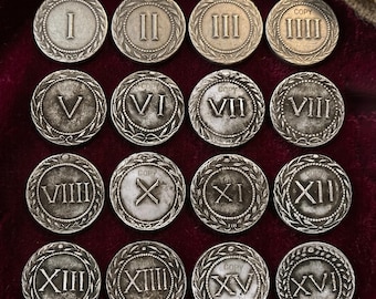 Juego de 16 fichas de burdel de la antigua Roma Spintria, colección completa de Calígula en plata, reproducción numismática, regalo para coleccionistas.
