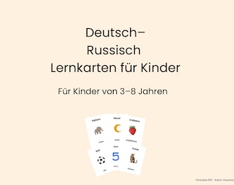 German-Russian flashcards for children | First words | Bilingual | Printable PDF