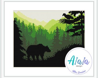 Schema punto croce: Montagna. Orso (PDF)