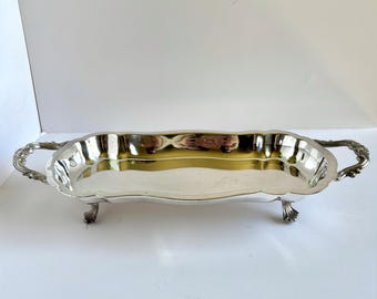 Vintage FB Rogers Silverplate Footed Tray Ornate Handles Mid Century Serving Tray