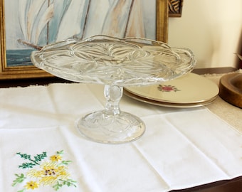 Antique Cake Stand EAPG Higbee Glass Pedestal Vintage Wedding Decor