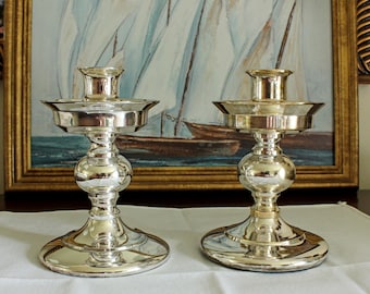 Vintage Stiffel Silverplated Candlesticks Pair Heavy 5 Inch Taper Candle Holders