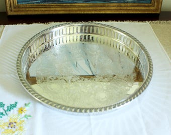 vintage Gales 1779 plateau galerie en métal argenté rond avec bords percés plateau de service