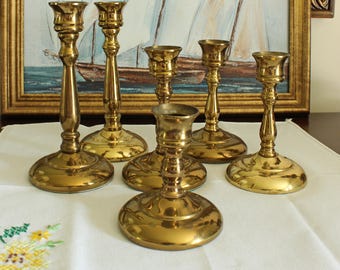 Vintage Brass Candlesticks Mixed Collection Pair and Singles Mantel Decor