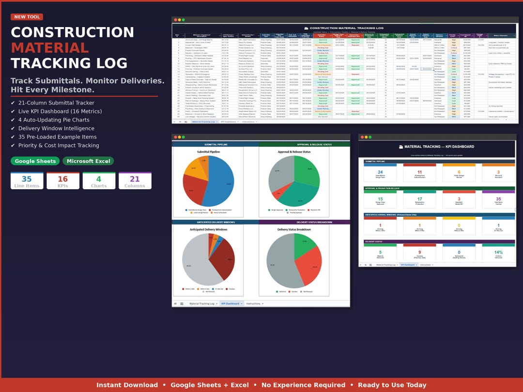 Construction Material Tracking Log | Submittal Tracker | Procurement ...