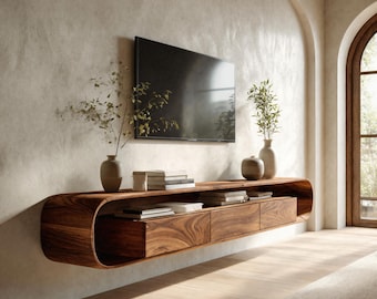 Consola de TV flotante moderna y orgánica para sala de estar