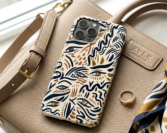 Boho Evil Eye Phone Case Glossy Tough Cover Vintage Aesthetic Phone Shell Protective Hard Case Trendy Doodle Art Phone Cover Gift for Her