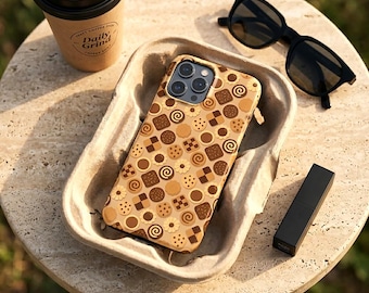 Funda para móvil con diseño de galleta, brillante y resistente, color marrón. Funda protectora con estampado de galleta, ideal para quienes buscan un look cálido y divertido.