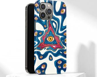 Psychedelic Eye Tough Phone Case | Trippy All Seeing Eye Glossy Cover | Abstract Blue Shockproof Phone Protector | Mystic Art Gift