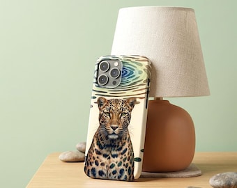 Funda resistente para teléfono con estampado de guepardo y leopardo, carcasa brillante para teléfono, funda con arte de animales salvajes, carcasa protectora moderna para teléfono, regalo de cumpleaños para ella.