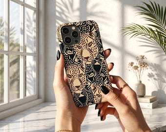 Leopard Print Tough Phone Case Glossy Animal Pattern Cover Abstract Cheetah Aesthetic Phone Shell Cute Wild Cat Gift Dual Layer Protection