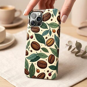Coffee Bean Tough Phone Case Glossy Aesthetic Botanical Phone Cover Cute Coffee Lover Gift Protective Shockproof Custom Device Shell