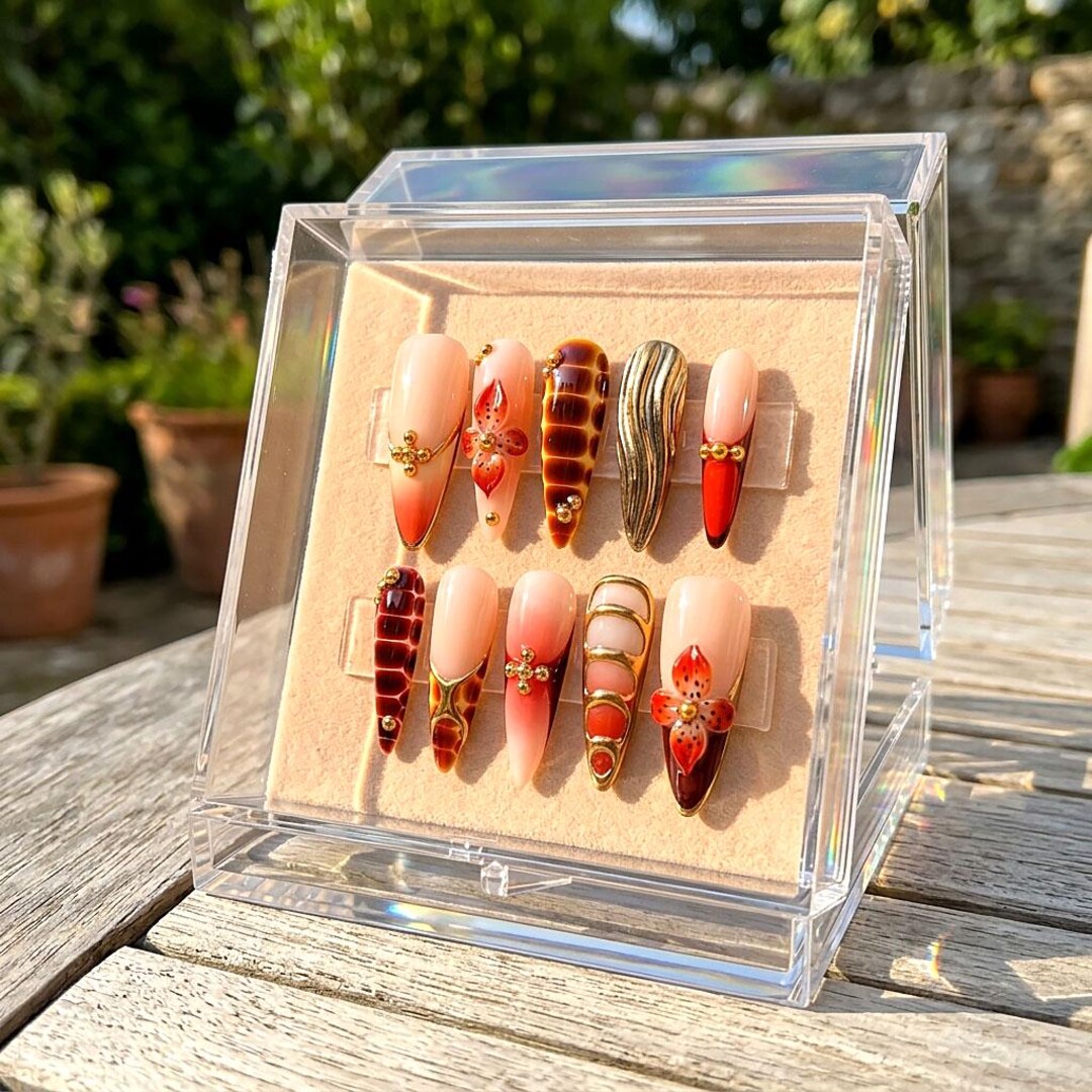 Turtle Shell Pattern Nails Designs Handmade Tortoiseshell Press on Nails | Exotic Tortoise Shell Design ...