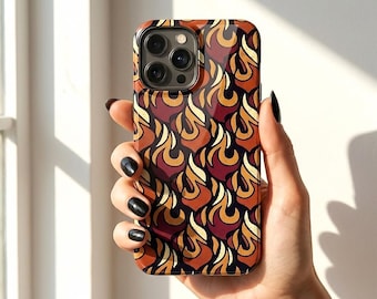 Retro Flame Tough Phone Case Glossy Fire Pattern Protective Cover Aesthetic Abstract Phone Shell Edgy Graphic Phonecase Gift for Friend
