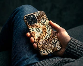 Funda resistente para teléfono con estampado abstracto de leopardo, cubierta brillante con estampado de guepardo, elegante diseño animal, doble capa protectora a prueba de golpes.