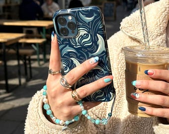 Dolphin Phone Case Glossy Tough Cover Ocean Life Protective Case Cute Marine Animal Cover Aesthetic Sea Pattern Phone Shell Gift for Her