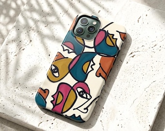 Funda para teléfono con diseño abstracto, brillante y resistente, con estampado artístico de líneas, protector de pantalla moderno y estético, regalo bonito y a la moda para ella.