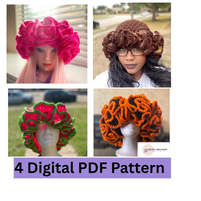 4 Crochet Hat Patterns Bundle PDF | Ruffle & Bucket Hats | Digital ...