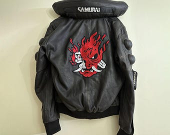 手作りの刺繍パッチ付きサイバーパンク2077 Vサムライレザーボンバー