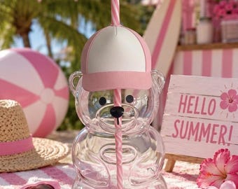 Starbucks Bearista Summer Edition - Pink and White Trucker Hat Topper! Free Straw!