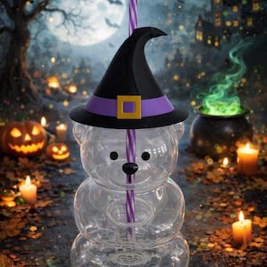 Starbucks Bearista Holloween Edition - purple and Black hat topper ! Free Straw!