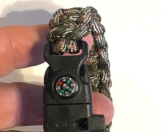 Camo Paracord Survival Bracelet with Compass, Flint, Whistle (Custom Made Just For YOU!)
