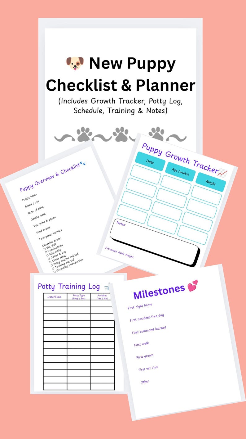 Puppy Checklist Printable | New Puppy Planner With Schedule, Potty ...