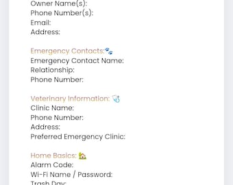 Pet Sitter Instructions Printable | Dog and Cat Care Sheet | Multiple Pets | Emergency Info | Editable & Printable PDF