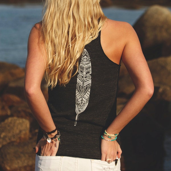 Feather Tank - Eco-friendly flowy tank top shirt in Eco-black