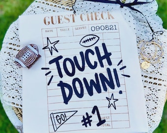 Touchdown Guest Check DTF-överföring, Klar att tryckas, Hjärta direkt till film, Matchdag, Fotbolls-DTF