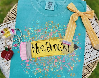 Personalized Back To School Splattered Paint Pencil  DTF Transfer, Ready to press, Teacher Tshirt transfers