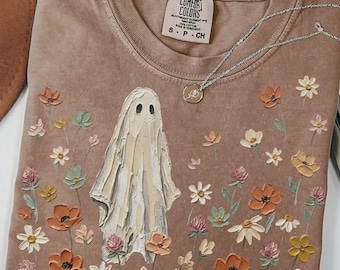 Floral Wildflower Ghost  DTF Transfers, Ready to Press, Fall, Halloween, Spooky Season