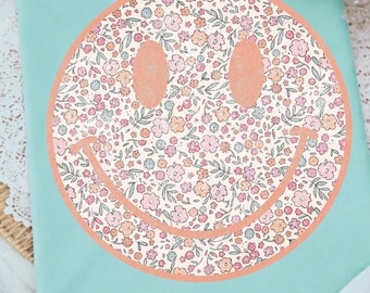 Floral Smile Face Dtf Transfers, Ready to Press, Spring, Summer Direct to Film, Happy Face