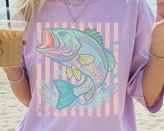 Transferencias DTF de peces lubina pastel, listas para imprimir, verano, directo a película.
