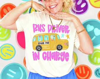 Busschaufför med ansvar för DTF-överföringar, Klar att tryckas, T-shirtöverföringar, Tillbaka till skolan