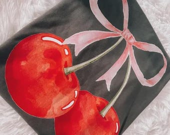 Watercolor Cherries DTF TRANSFER | Valentine's Day dtf Ready To Press | Direct To Film