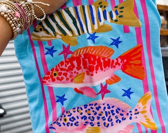 Preppy Fish Stripes Dtf Transfers, Ready to Press, Spring, Summer Direct to Film