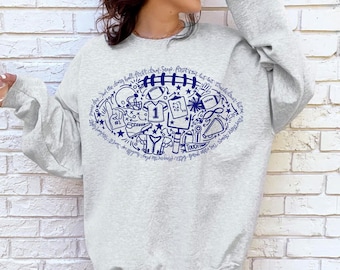 Football Doodles Blue DTF Transfer, Ready to Press, Heart Direct to Film, Game Day