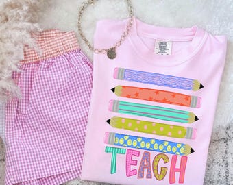 Teach pencils DTF Transfer, Ready to press, Teacher Tshirt transfers