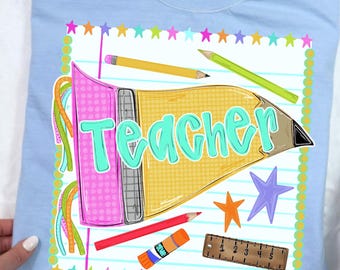 Lärarvimpel DTF Transfer, Klar att tryckas, Tillbaka till skolan t-shirt transfers