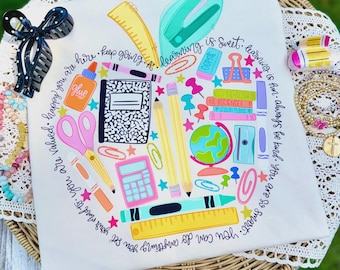 Back To School DTF Transfer, Ready to press, Teacher Apple Tshirt transfers, School Supplies