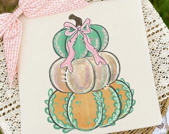 Pumpkin Coquette DTF Transfer, Trendy Fall, Stacked Pumpkins, Ready to Press, Heat Transfer