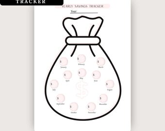 Digital Printable Yearly Savings Tracker, Blush Pink Money Bag Planner, PDF Download
