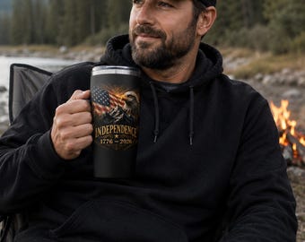 Bicchiere patriottico Independence 1776 2026 con manico / Tazza da viaggio American Eagle / Tazza da caffè Freedom per avventure all'aria aperta