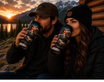 Tazza da viaggio Patriotic Eagle Mountain da 20 oz, bicchiere termico Polar Camel con bandiera americana, tazza da caffè