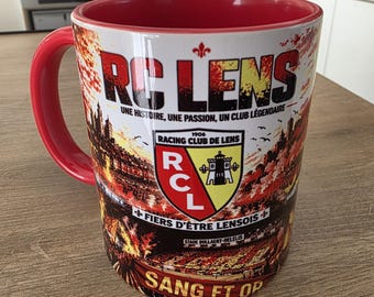 Personalized RC Lens Mug, Gift for Lens Supporters, Blood and Gold Cup at Bollaert Stadium, Footballer Gift Idea, High-Quality 330ml Ceramic