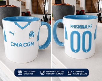 Mug Personnalisé Olympique deMarseille| Cadeau Foot Fan OM | Prénom et Numéro au choix | Expédition Ultra-Rapide 24/48h