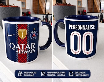 Taza personalizada del Paris Saint-Germain | Regalo para aficionados del PSG | Nombre y número a tu elección | Envío ultrarrápido 24/48h