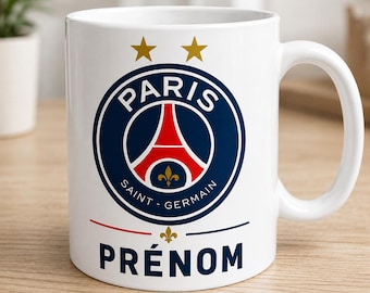 Mug PSG 2 Étoiles Personnalisé avec Prénom | Cadeau Fan de Football | Tasse Paris | Mug Personnalisable