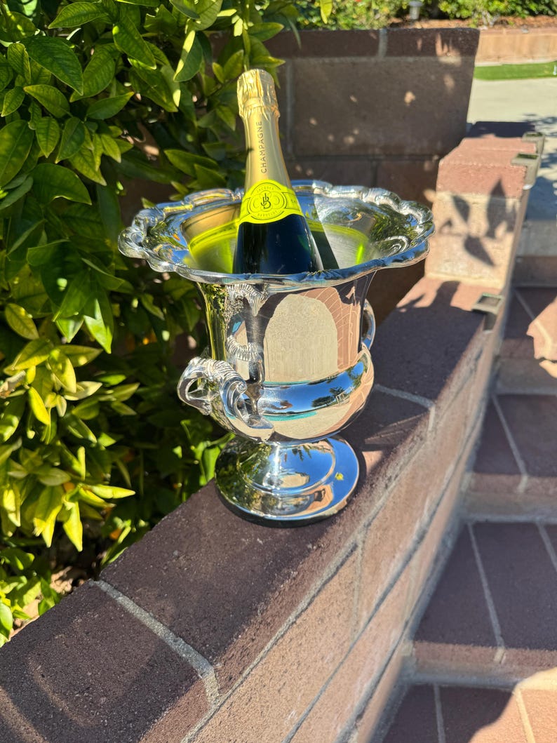 Vintage Silverplate Champagne Bucket Trophy Style Wine Cooler Classic Elegant